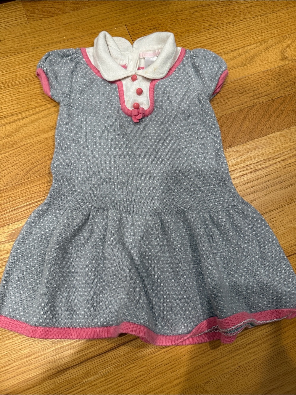 Janie and Jack Gray Knit Dress with Pink Trim and White Collar